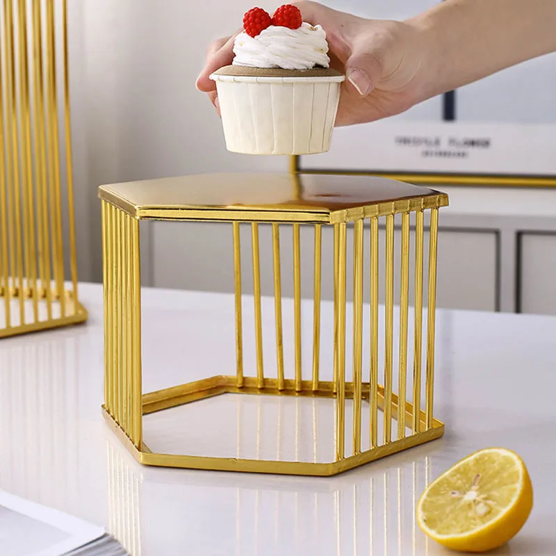 Transhome стенд кекса Золотой шестиугольник Дисплей фруктов Подставка для десерта