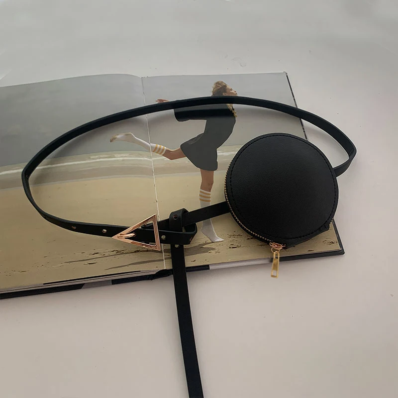 Ремень с сумкой из искусственной кожи Женский модный пояс золотой треугольной