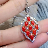 kjjeaxcmy fine jewelry 925 sterling silver inlaid natural red coral female pendant necklace vintage support test