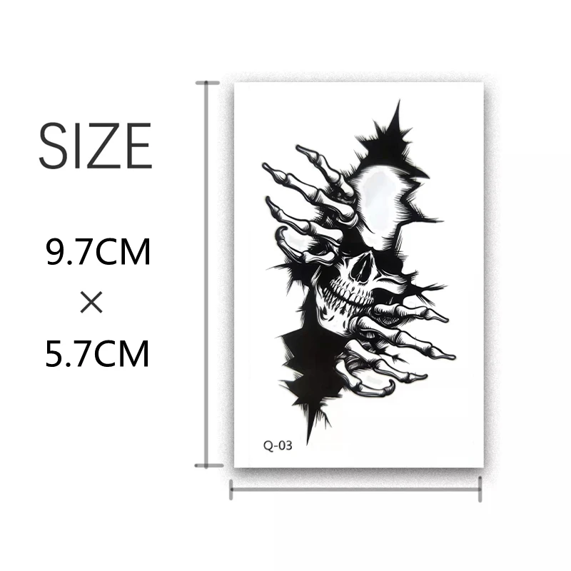 2 Sheet Temporary Tattoo Stickers Skull False Tattoo Waterproof Durable Geometric Pattern Stickers Decals For Men Women Body Art