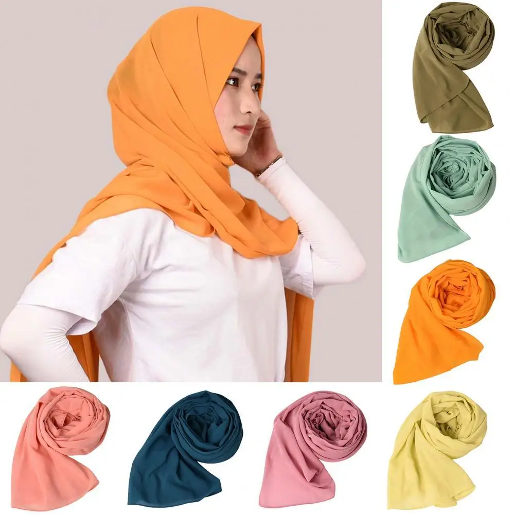 

hot sales Women Chiffon Solid Color Headscarf Soft Scarf Shawl Headwear for Daily Life