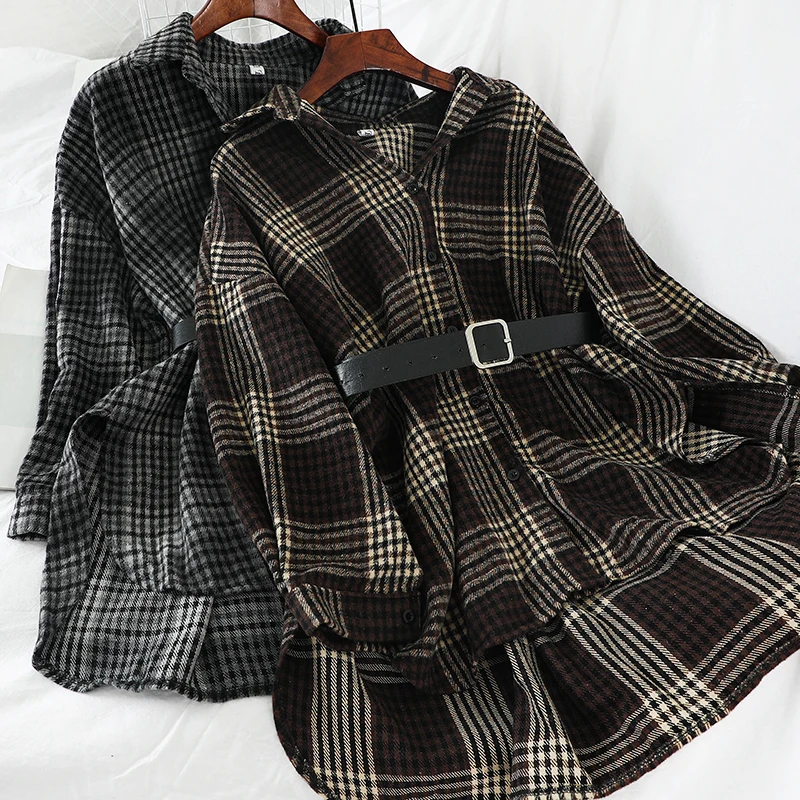2019 Новая модная женская одежда зимняя клетчатая рубашка женские топы и блузки M341|
