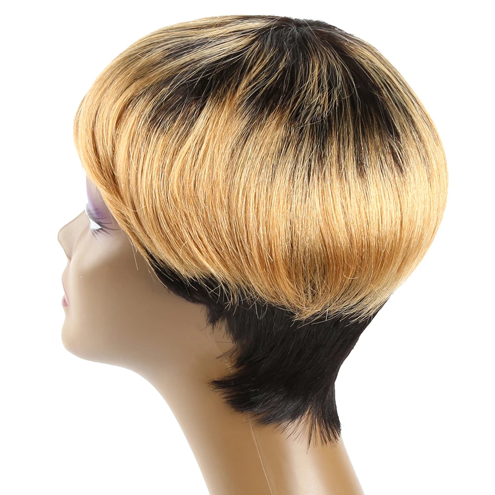 Парик бразильский коричневый с эффектом омбре недорогой короткий из