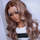 Высокоплотные пепельно-коричневые волнистые человеческие волосы, выщипанные волосы Remy, подчеркивающие 13*4, парики из человеческих волос на шнурке для чернокожих женщин