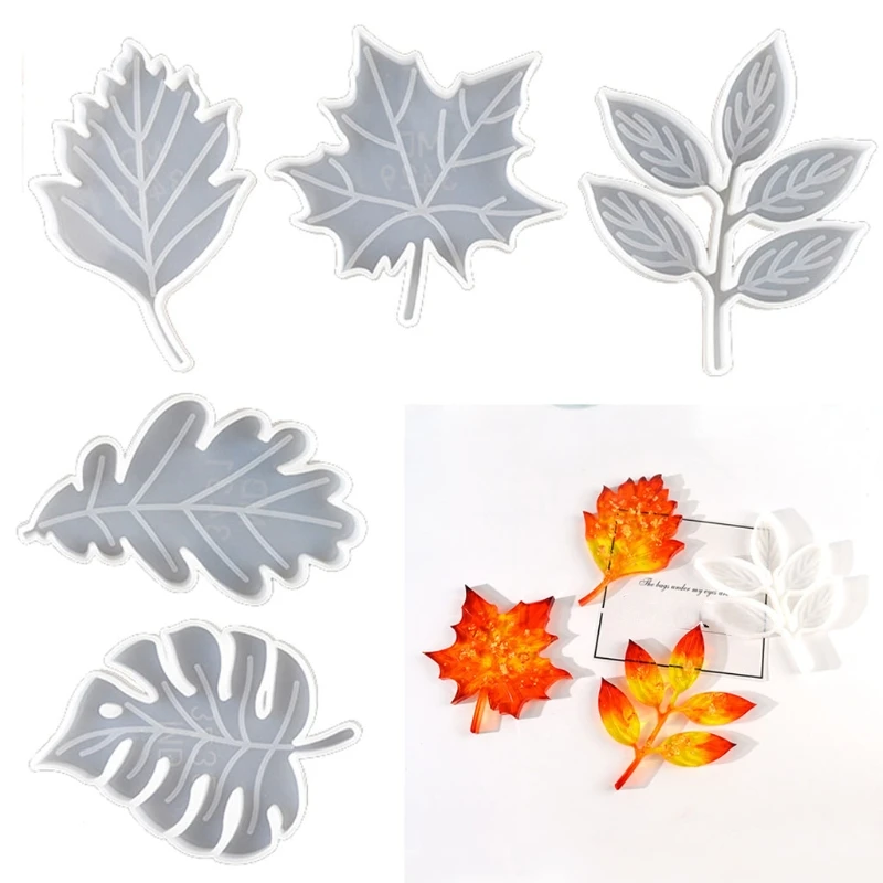 

XXFD 5Pcs Large Size Leaves Coaster Silicone Resin Mold Tropical Maple Leaf Resin Casting Mold Resin Concrete Mold Art Crafts