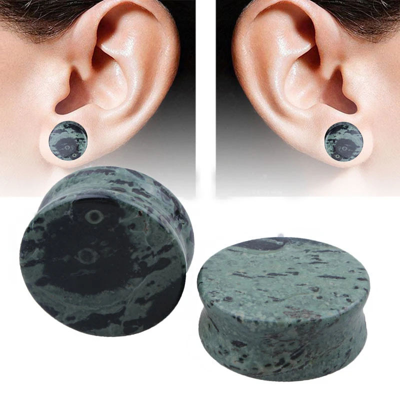 

jinzeyi explosion green eye stone ear expansion natural malachite Solid stone auricle Puncture jewelry for women expander a pair