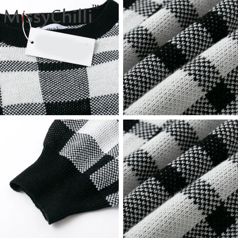 Женский трикотажный комплект MissyChilli клетчатый короткий топ и юбка с длинным