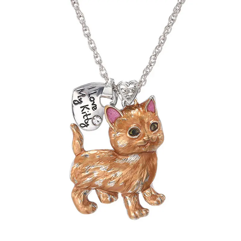 &quotI Love My Kitty&quot Cute Cat Jewelry Sets Cartoon Animal Necklace/Rings Sets&ampMore Statement Wedding Gifts | Украшения и