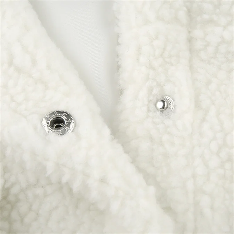 

Autumn/ Winter Women Solid Color Coat Ladies White Turn-down Collar Buttons Open Front Jacket with Pockets Female Overcoat