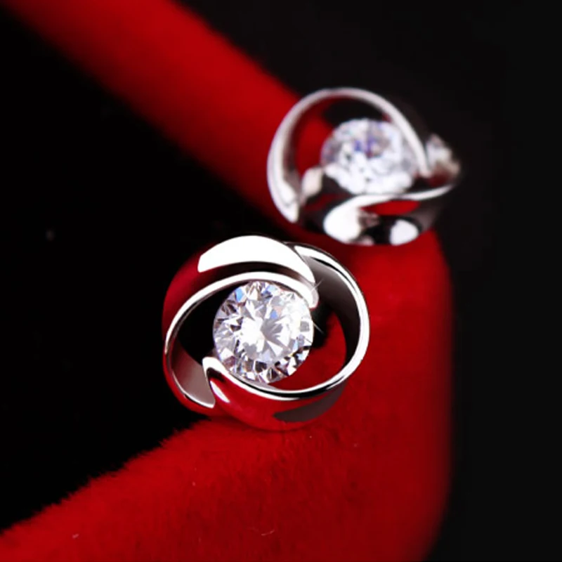 Изящные женские белые серьги с кристаллами из стерлингового серебра 925 пробы