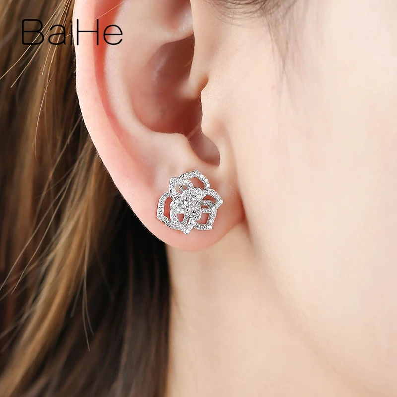 BAIHE Solid 14K белое золото 0.85ct(Tote) H/SI натуральные бриллианты свадебные женские модные ювелирные изделия подарок серьги-гвоздики