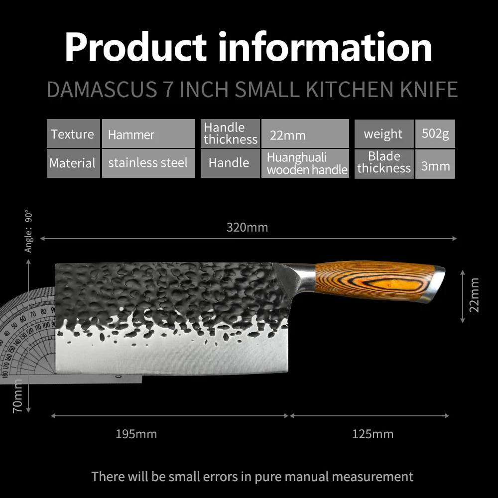 

XYj 1Pcs Stainless Steel 8 Inch Hammered Pattern Kitchen Chop Knife Wide Sharp Blade Household Chef Knife With Rose Wood Handle