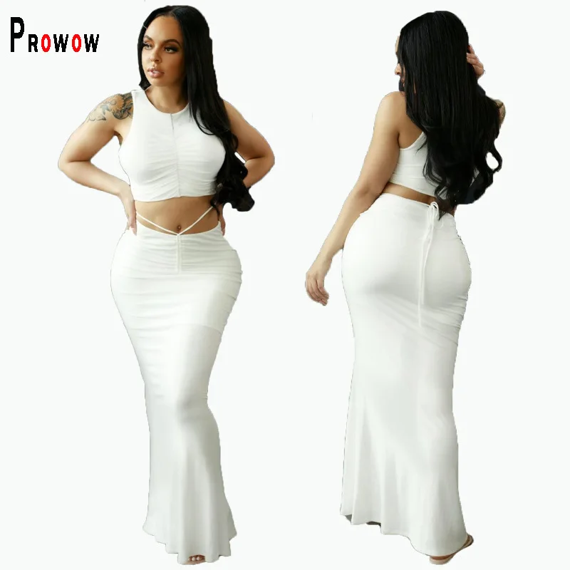 

Женский комплект одежды из двух предметов Prowow, белый корсет с V-образным вырезом, топ и Макси-юбка, уличная одежда, лето 2021