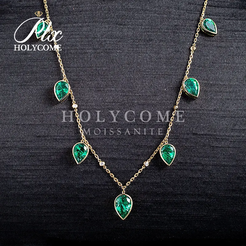

New produvt Yellow gold green moissanite necklace