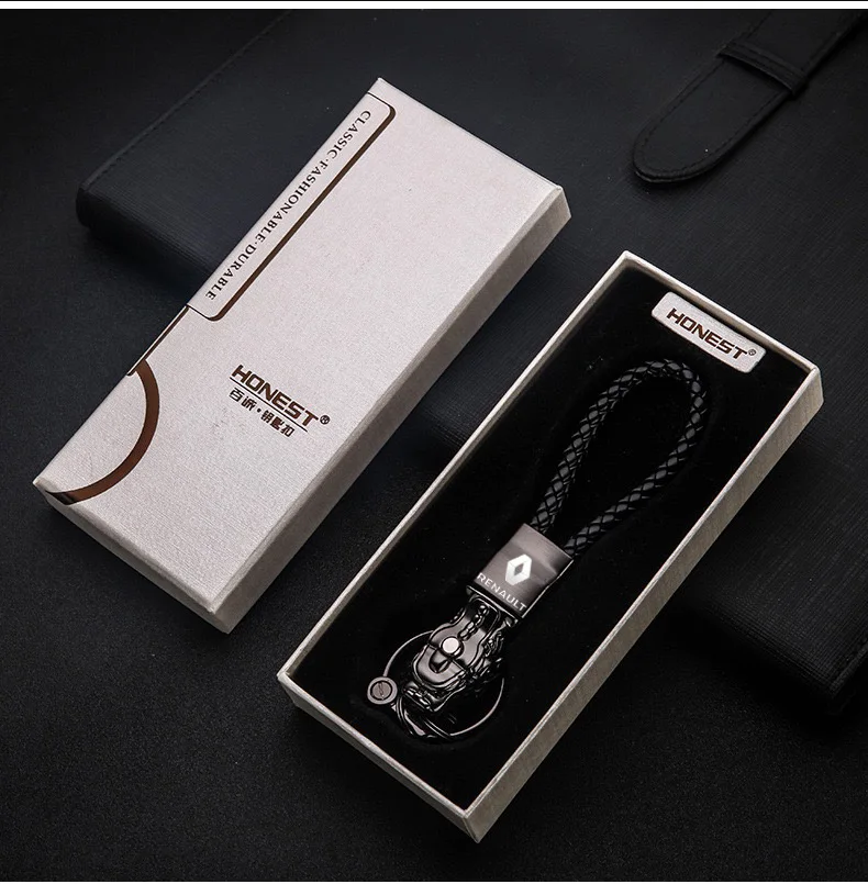 

Luxury Fashion Car Custom Keychain Braided rope metal keychain Metal Engraved Logo key ring For Renault clio/kwid