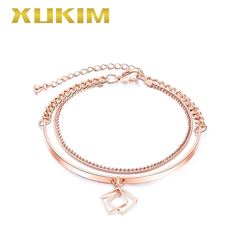 Xukim ювелирные изделия из розового золота квадратные подвески многослойный