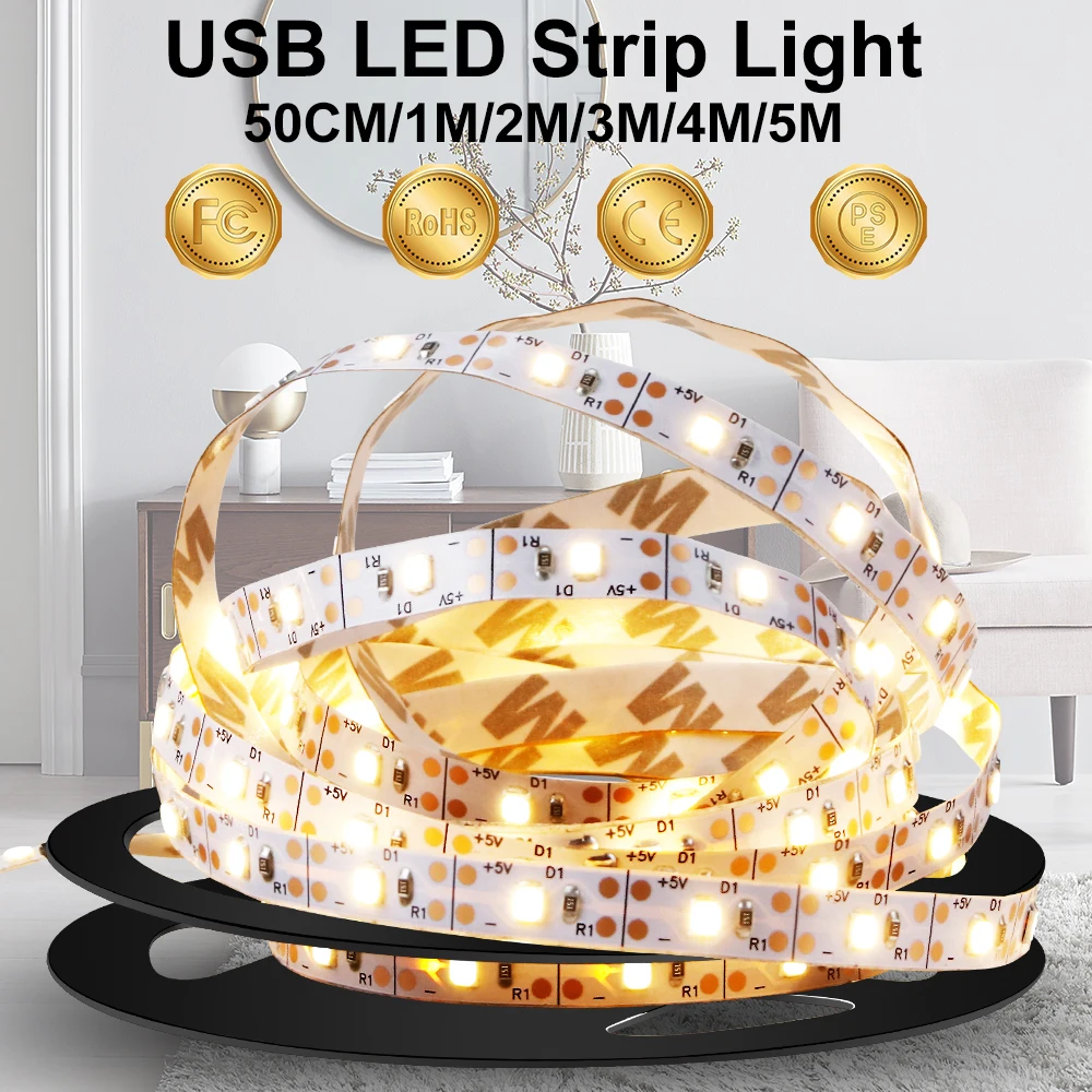 

USB Light Strip 5V LED Lamp Strip Indoor Lighting 0.5M 1M 2M 3M 4M 5M LED Foldable Lamp Ribbon Indie Room Decor Light Strip 2835