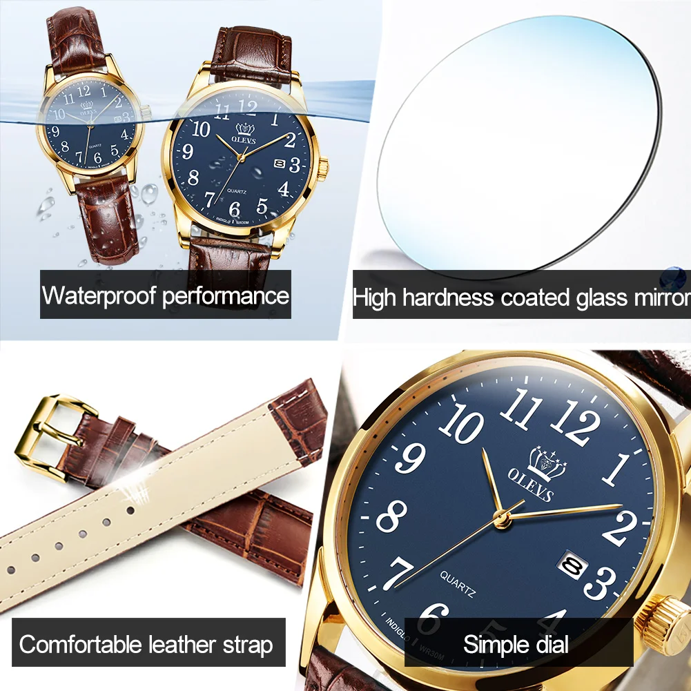 Couple Quartz Wristwatch leather watchband with calendar lover's watch waterproof men and women fashion clock
