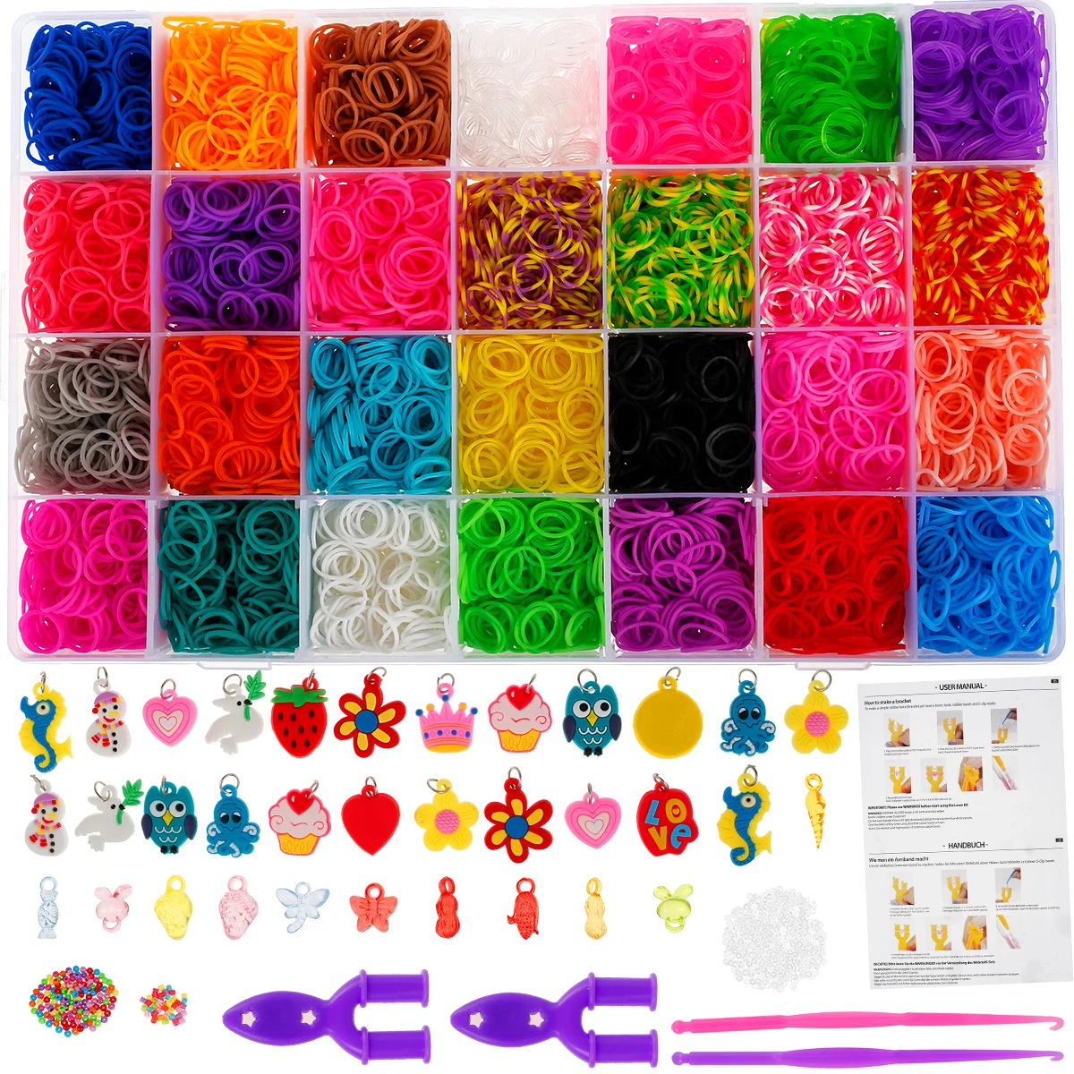 

10000pcs Rubber Bands DIY Weaving Tool Box Creative Set Elastic Silicone Bracelet Kit Kids Toys for Children Girls Gift