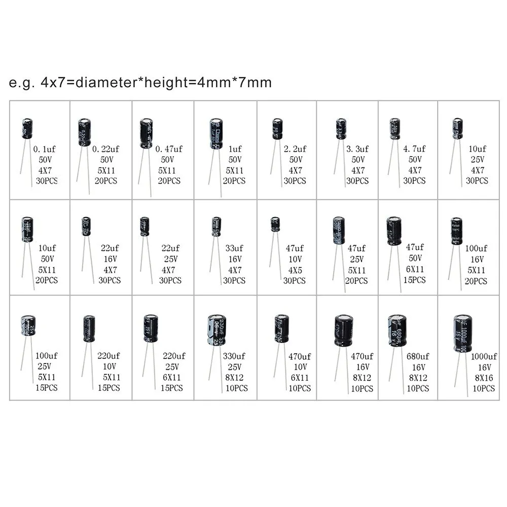 

24 Values Aluminum Electrolytic Capacitor Assorted Kit Metal Electrolytic Capacitors Range 0.1uF1000uF with Plastic Case