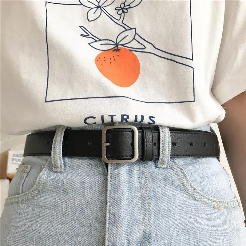 

Women's simple and versatile Korean fashion student square buckle Fashion Black leisure belt