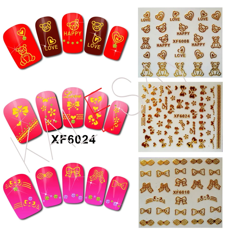 Золотые самоклеящиеся наклейки для ногтей стикеры с цветочным дизайном