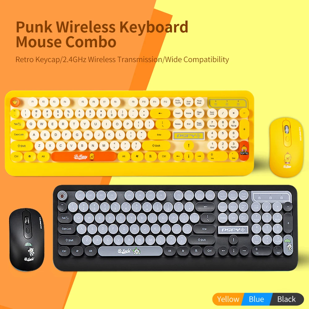 

K68 Keyboard Mouse Combo 2.4GHz Wireless Cute Retro Round Keycap Keyboard Mouse Set Waterproof Design Punk Keyboard Mouse Combo