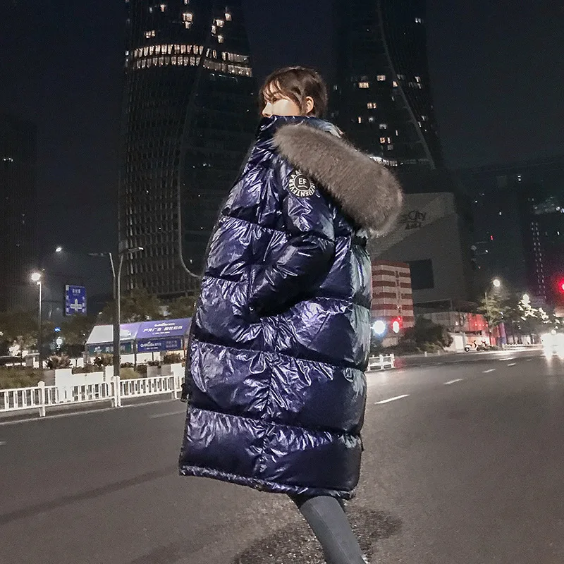 Длинные Голубые отражающие легкие пуховики для девочек 2019 зимняя куртка плотное