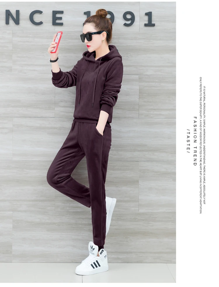 YICIYA Бархатный комплект из 2 предметов, спортивный костюм для женщин, комплект из 2 предметов, спортивная одежда, зимний комплект размера плюс, топ с капюшоном и штаны, костюмы, одежда