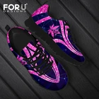 Женские сетчатые кроссовки FORUDESIGNS, Осенние повседневные туфли на плоской подошве с синими блестящими листьями, легкие кроссовки для девочек-подростков