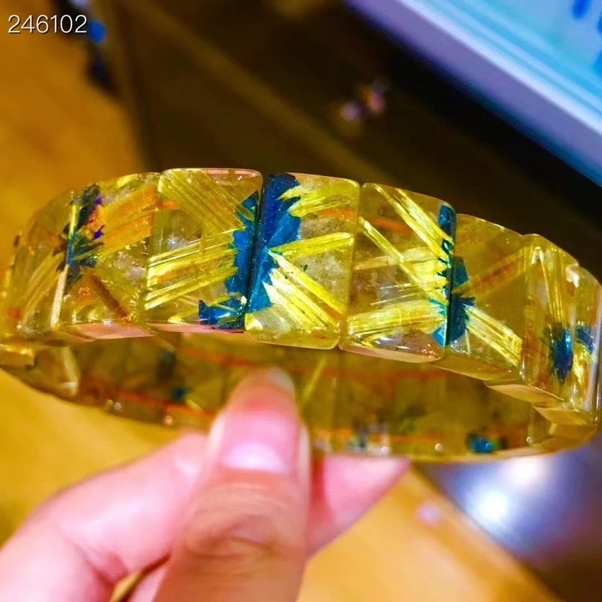 

Genuine Natural Gold Rutilated Titanium Quartz Bangle Bracelet 15.5x9x5.3mm Crystal Woman Men Clear Rectangle Beads AAAAAA