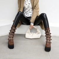 sexy platform motorcycle boots women high heel wedges mid calf chunky boots 2022 winter fashion warm female botas new style