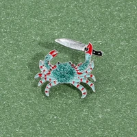 killer crab enamel pins cyan blue shining animal badge brooch for women fashion jewelry gifts lapel clothes backpack pin