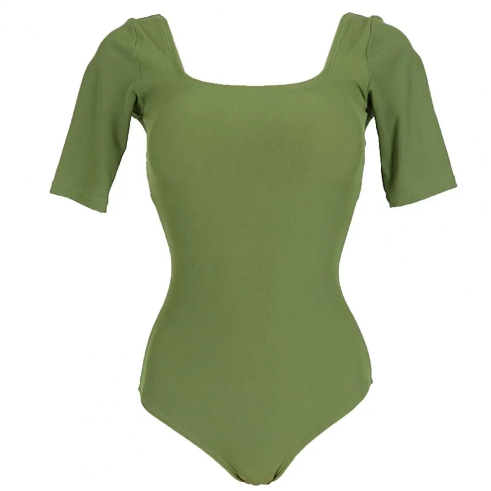 

Sexy Bikini Swimwear Push Up Women Swimsuit Bathing Suit Summer Solid Color Half Sleeve Skinny One Piece Beach Swimming Suits