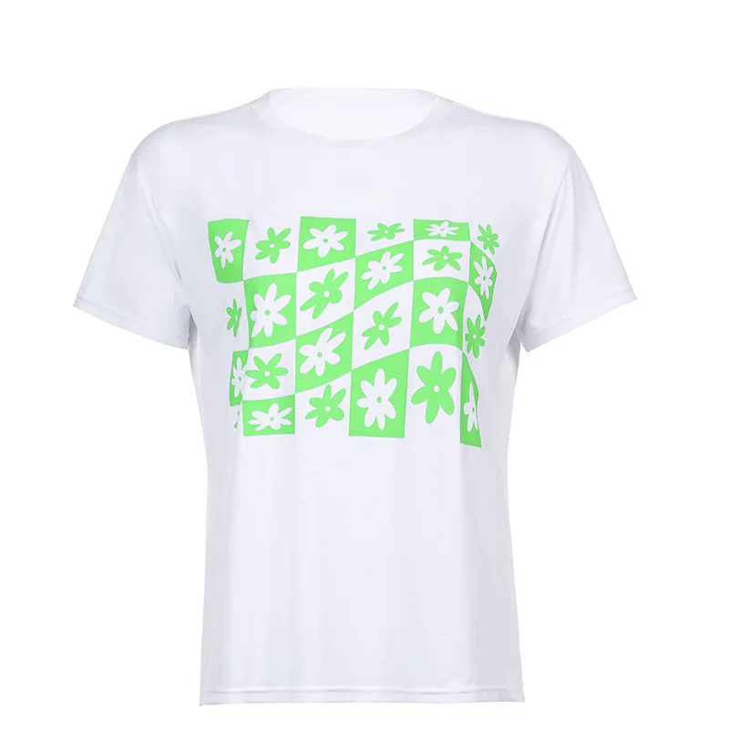 

Women's 2021 summer round neck printing loose thin foundation short-sleeved T-shirt top women