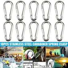 10pcs Spring Snap Hook Stainless Steel Carabiner Steel Clips Keychain Heavy Duty Quick Link For Camping Hiking Travel In Stock