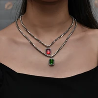 ywzixln boho charm bling green crystal square pendant fashion choker necklaces bijoux for women elegant choker jewelry n0111