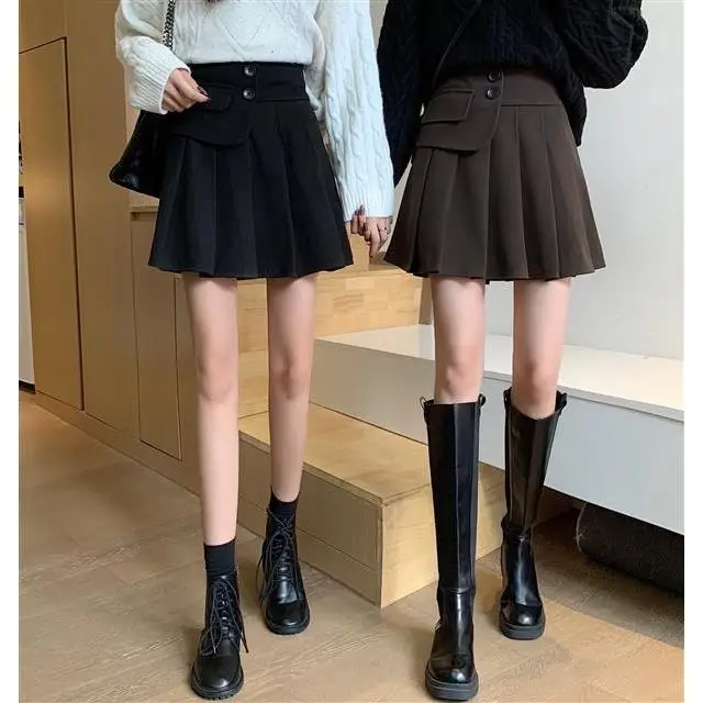 

Плиссированная юбка А-силуэта, шерстяная универсальная юбка А-силуэта с высокой талией, Готическая мини-юбка, 2020