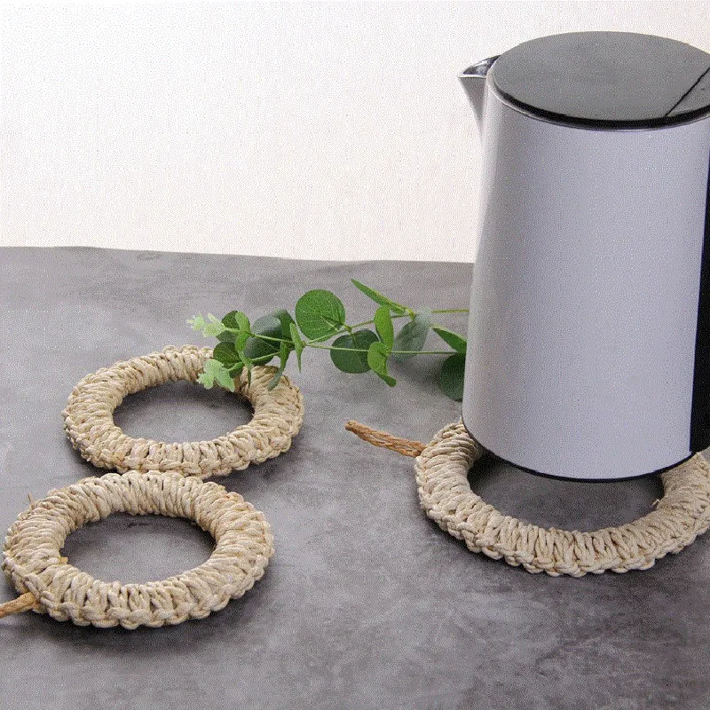 Тканые салфетки ручной работы Круглый тканый коврик для горшков горячий