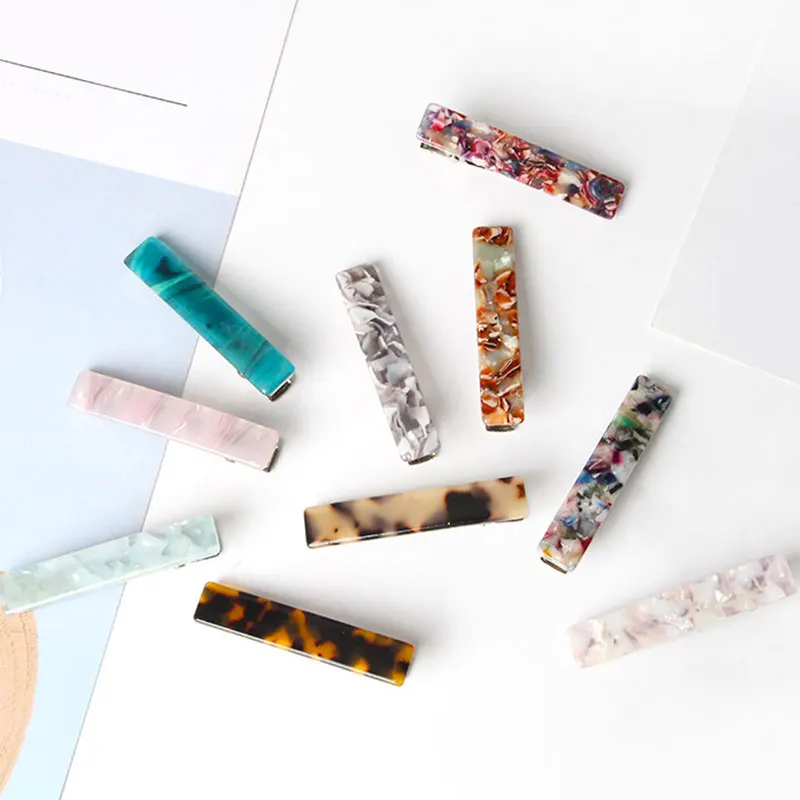 

Vintage Acetate Hair Clip Rectangle Duckbill Side Clip Geometric Marble Textured Printting Hairpins Barrette Hair Accessories