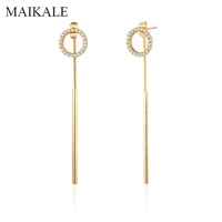 maikale classic zirconia circle metal rod long gold hanging gunblack chain tassel drop earrings for women jewelry daily gifts