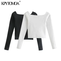 kpytomoa women 2021 fashion basic fitted cropped knit white t shirt vintage slash neck long sleeve female tops mujer