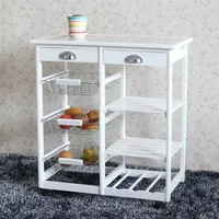 Kitchen & Dining Room Cart 2-Drawer 3-Basket 3-Shelf Storage Rack with Rolling Wheels Ease of Mobility Sturdy Durable White
