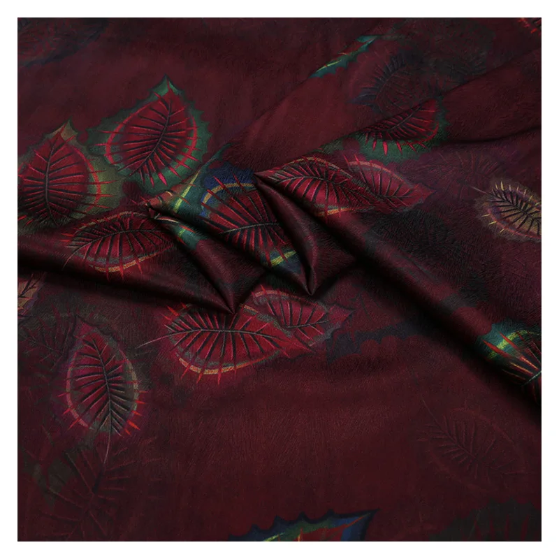 

Leaf Print Natural Silk Fabric 93% Silk 7% Spandex 19 MM Summer Soft Smooth Mulberry Elastic Satin