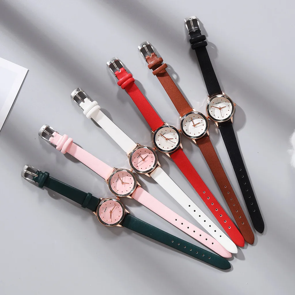 Модные Простые женские часы монохромный тонкий кожаный ремень наручные