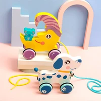 wooden pull along toy little duck puppy dog infant toddler rope baby rattles stroller learn walk toy gifts for 0 12 months