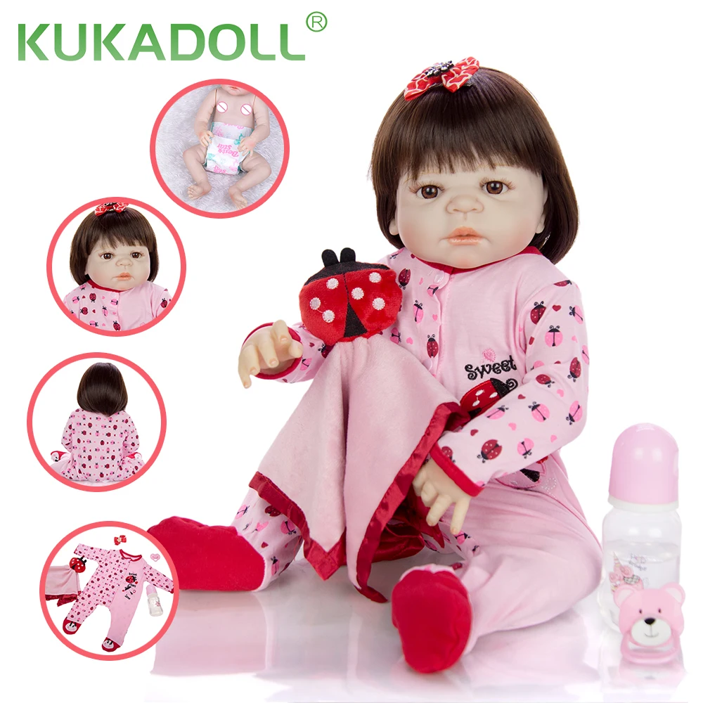 

KUKADOLL Reborn Baby Doll Girl 23 Inch Full Silicone Body Vinyl Realistic Bebe Reborn Menina For Mother's Day Gift Kid Playmate