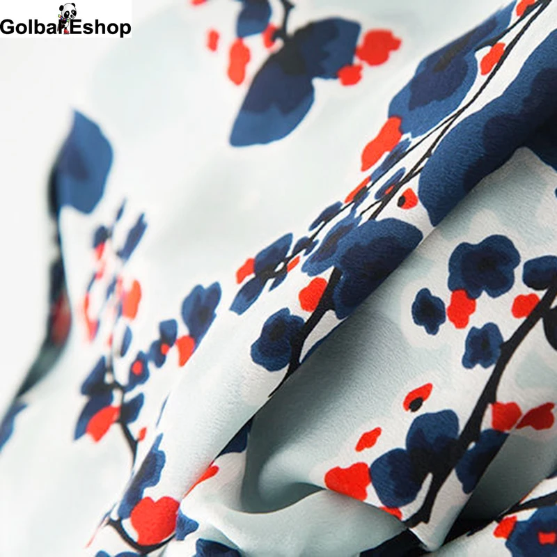 

2021 New Korean Long-sleeved Casual Chiffon Shirt Fresh and Elegant Light Blue Plum Blossom Print Shirt Women Spring/summer