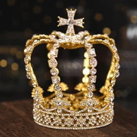 gold color crystal tiaras and crown wedding hair accessories queen round crown diadem bridal hair jewelry women rhinestone tiara