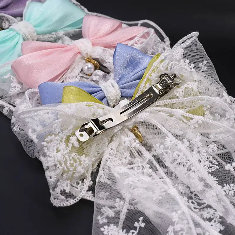 

Women Spring Barrette Double Layer Bowknot Hair Clip Lace Ribbon Ponytail Holder Hair Clip